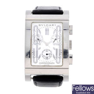 BULGARI - a gentleman's stainless steel Rettangolo chronograph wrist watch.