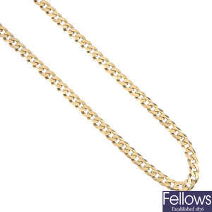 A 9ct gold curb-link necklace and a 9ct gold band ring.