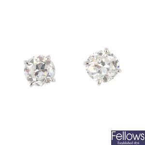 A pair of 18ct gold old-cut diamond single-stone ear studs.