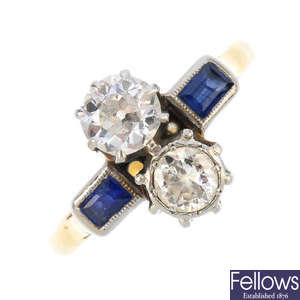 A diamond and sapphire dress ring.