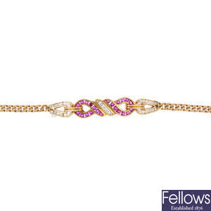 A ruby and diamond bracelet.