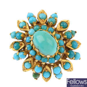 A turquoise floral cluster ring.