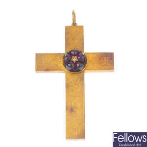 A mid Victorian gold garnet cross.