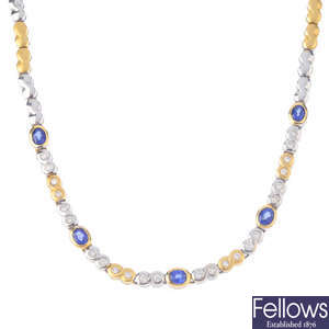 A sapphire and diamond necklace. 