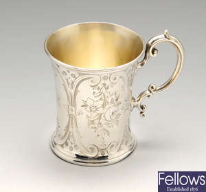 A Victorian silver christening mug.