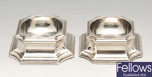 A pair of George II silver trencher salts.