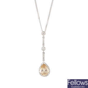 An 18ct gold diamond and gem-set pendant, with 9ct gold chain.