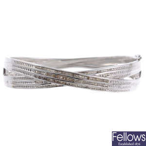 Seven silver and white metal gem-set bracelets.