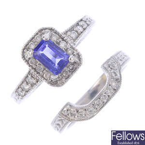 Two 14ct gold sapphire and diamond rings.