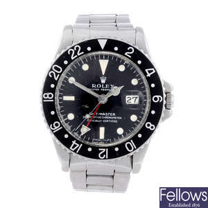 ROLEX - a gentleman's stainless steel Oyster Perpetual Date GMT-Master bracelet watch.