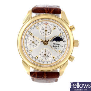 PHILIPPE DU BOIS & FILS - a gentleman's gold plated chronograph wrist watch.