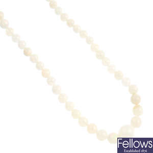 An opal bead single-strand necklace.