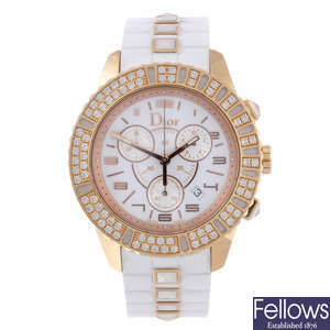 DIOR - a lady's 18ct rose gold Christal chronograph wrist watch.