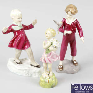 A selection of Royal Doulton and Royal Worcester figures, to include five figurines modelled after F.G. Doughty.