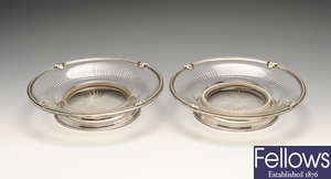 A pair of 20th century French silver mounted glass dishes.