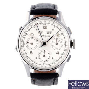 WITTNAUER - a gentleman's stainless steel triple calendar chronograph wrist watch.