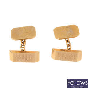 A pair of mid 20th century 9ct gold cufflinks.