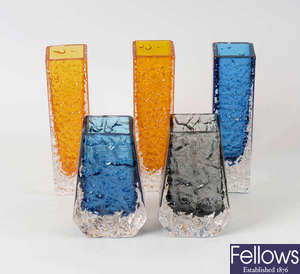 A selection of Whitefriars glass vases.