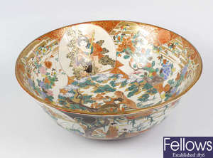 A large Japanese Meiji period Kutani porcelain punch bowl.