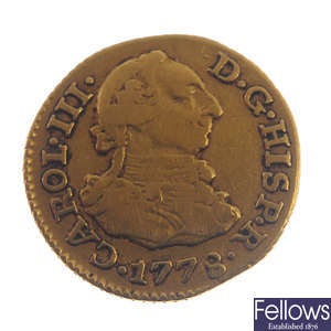 Spain, Carlos III, gold ½-Escudo 1778.