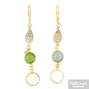A pair of 14ct gold gem-set earrings.