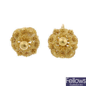 A selection of 19th century gold earrings.
