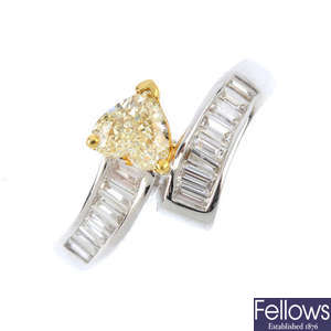 A 'yellow' diamond and diamond crossover ring.