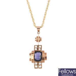 A spinel and gem-set pendant, with chain.