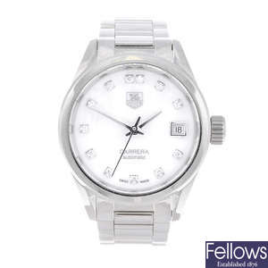 TAG HEUER - a lady's stainless steel Carrera bracelet watch.