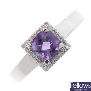 An amethyst and diamond ring.