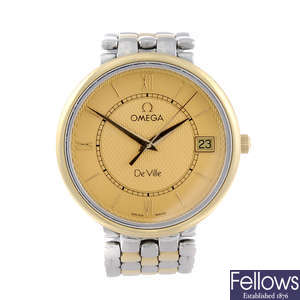 OMEGA - a gentleman's bi-colour De Ville bracelet watch together with another bi-colour Omega bracelet watch.