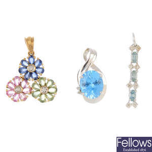 Three gem-set pendants. 