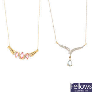 Two gem-set necklaces and two gem-set pendants.