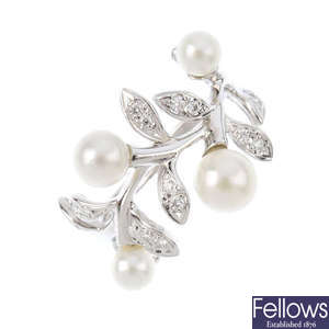 MIKIMOTO - a pearl and diamond 'Olive' ring.