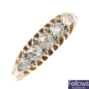 An 18ct gold diamond five-stone ring. 