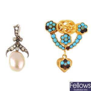 A gem-set pendant and paste brooch.
