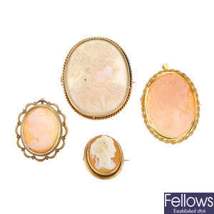 Four items of cameo jewellery.