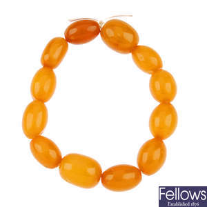 A natural amber bead bracelet.