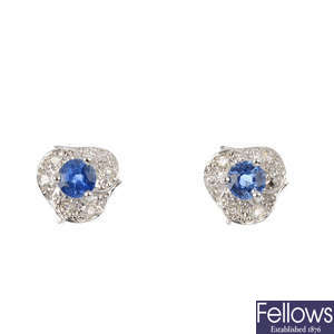 A pair of 9ct gold sapphire and diamond earrings. 