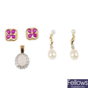 A selection of 9ct gold diamond and gem-set jewellery.