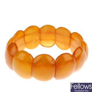 A selection of mainly natural amber jewellery.