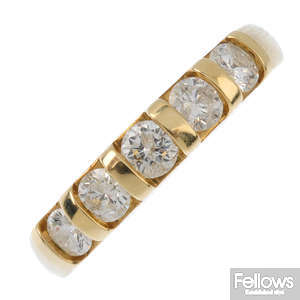 A 9ct gold diamond five-stone ring.