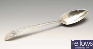 A George III Irish silver Celtic point table spoon & a George III sauce ladle. (2).