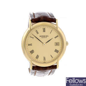 RAYMOND WEIL - a gentleman's gold plated wrist watch together with a lady's Raymond Weil bracelet watch.