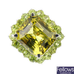 A chrysoberyl and peridot cluster ring.