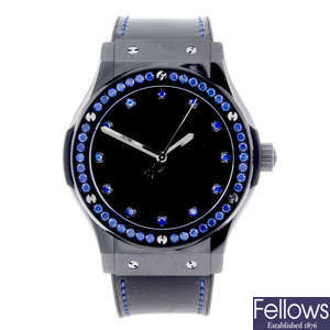 HUBLOT - a gentleman's ceramic Classic Fusion Shiny Ceramic Blue wrist watch.