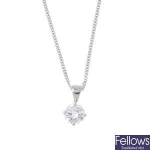 (13130037/7000254-7-A) An 18ct gold diamond single-stone pendant, with chain.