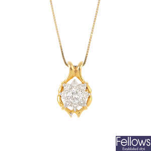 A diamond pendant, with chain. 