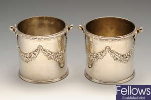 A pair of 20th century French silver small bottle coasters.
