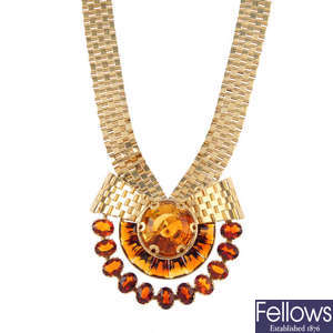A 1950s 9ct gold citrine necklace.